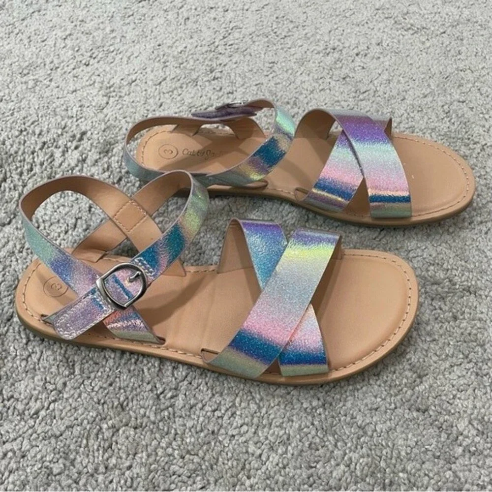 Cat & Jack Sparkly Irridescent Sandals Size 3